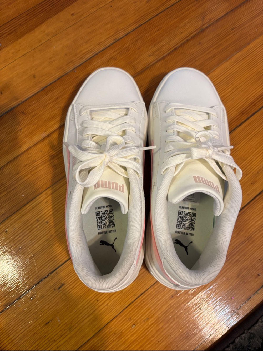 Puma White Sneakers with Pink Side Stripe